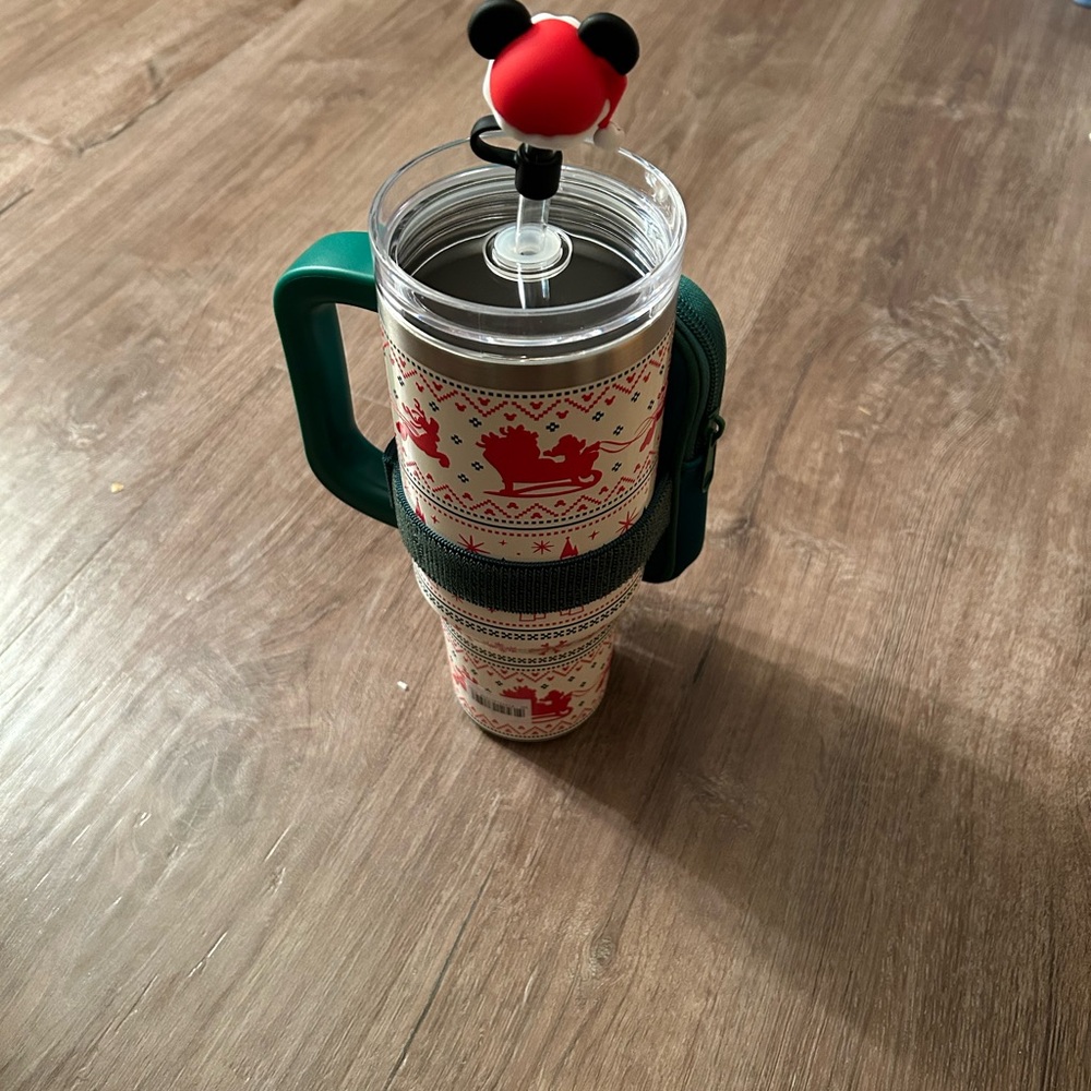 NWT Disney Holiday Castle Stainless Steel Travel Mug with straw plus zip case - Picture 2 of 3